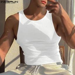 INCERUN Men Tank Tops Solid Color O-neck Sleeveless Streetwear Summer Casual Vests Skinny 2023 Fashion Leisure Men Clothing 5XL
