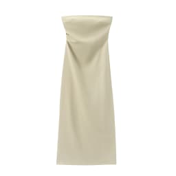BSAY Women Fashion Summer New Sexy Split Back Zip Pleated Sleeveless Strapless Dress Chic Female French Elegant Evening