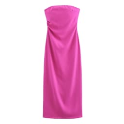 BSAY Women Fashion Summer New Sexy Split Back Zip Pleated Sleeveless Strapless Dress Chic Female French Elegant Evening