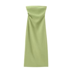 BSAY Women Fashion Summer New Sexy Split Back Zip Pleated Sleeveless Strapless Dress Chic Female French Elegant Evening
