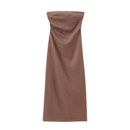 BSAY Women Fashion Summer New Sexy Split Back Zip Pleated Sleeveless Strapless Dress Chic Female French Elegant Evening