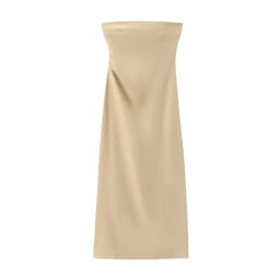 BSAY Women Fashion Summer New Sexy Split Back Zip Pleated Sleeveless Strapless Dress Chic Female French Elegant Evening