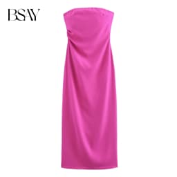 BSAY Women Fashion Summer New Sexy Split Back Zip Pleated Sleeveless Strapless Dress Chic Female French Elegant Evening