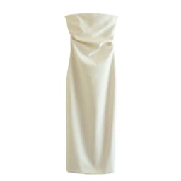 BSAY Women Fashion Summer New Sexy Split Back Zip Pleated Sleeveless Strapless Dress Chic Female French Elegant Evening