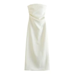 BSAY Women Fashion Summer New Sexy Split Back Zip Pleated Sleeveless Strapless Dress Chic Female French Elegant Evening