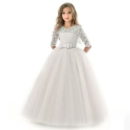 Teen Lace White Bridesmaid Dresses For Girls Wedding Formal Evening Gown Elegant Kids Girl Birthday Party Dress Children Costume