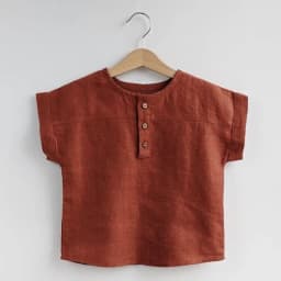 Boys Cotton And Linen Striped Casual T-Shirt 2026 Summer New Children's Round Neck Buttons Short-Sleeved Linen Tops TZ417