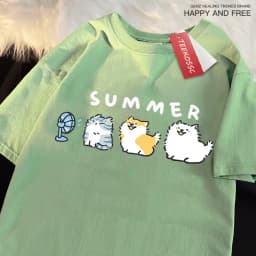 Cats And Dogs Blowing Fans Print T Shirts Men Women Cute Crewneck Clothes Loose Summer T-Shirts Fashion Cotton Short Sleeve