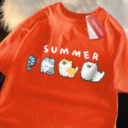 Cats And Dogs Blowing Fans Print T Shirts Men Women Cute Crewneck Clothes Loose Summer T-Shirts Fashion Cotton Short Sleeve