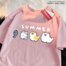Cats And Dogs Blowing Fans Print T Shirts Men Women Cute Crewneck Clothes Loose Summer T-Shirts Fashion Cotton Short Sleeve