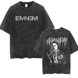 90s Rapper Eminem World Tour Music Graphic T Shirts Men's Cool Hip Hop Vintage Washed Oversized T-shirt Unisex Gothic Streetwear