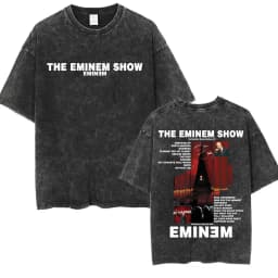 90s Rapper Eminem World Tour Music Graphic T Shirts Men's Cool Hip Hop Vintage Washed Oversized T-shirt Unisex Gothic Streetwear