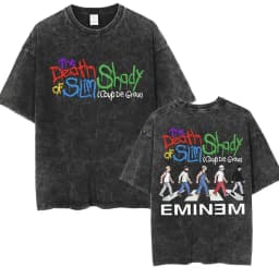 90s Rapper Eminem World Tour Music Graphic T Shirts Men's Cool Hip Hop Vintage Washed Oversized T-shirt Unisex Gothic Streetwear