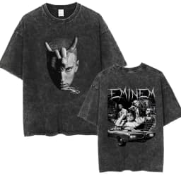 90s Rapper Eminem World Tour Music Graphic T Shirts Men's Cool Hip Hop Vintage Washed Oversized T-shirt Unisex Gothic Streetwear