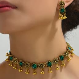 Women Bohemain Rhinestone Jewelry Set Fashion Crystal Beaded Drop Earrings Necklaces Female Vintage Party Wedding Accessories