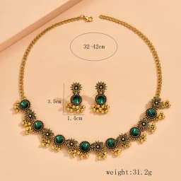 Women Bohemain Rhinestone Jewelry Set Fashion Crystal Beaded Drop Earrings Necklaces Female Vintage Party Wedding Accessories