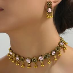 Women Bohemain Rhinestone Jewelry Set Fashion Crystal Beaded Drop Earrings Necklaces Female Vintage Party Wedding Accessories