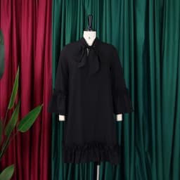 Elegant Office Ladies Dresses Bow Collar Flare Sleeve Ruffles Knee Length Fashion Female Business Work Wear Vestidos Mujer Dress