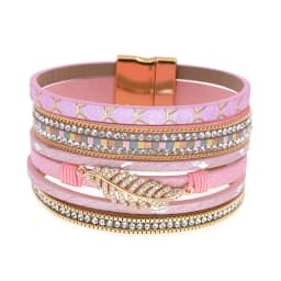 WELLMORE Leather Bracelet for Women Fashion 2024 Boho Wide Wrap Bracelet Feather Jewely Wholesale
