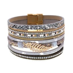 WELLMORE Leather Bracelet for Women Fashion 2024 Boho Wide Wrap Bracelet Feather Jewely Wholesale