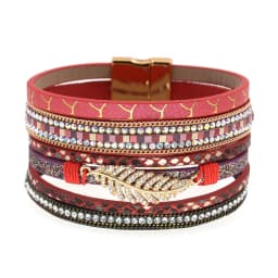 WELLMORE Leather Bracelet for Women Fashion 2024 Boho Wide Wrap Bracelet Feather Jewely Wholesale