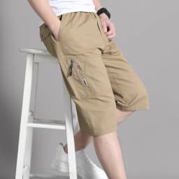Large Size Cargo Shorts Men's Casual Knee Pants Zipper Pocket Summer Cotton Shorts Running Jogger Shorts Elastic Waist