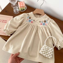 Spring Autumn Baby Princess Dress Corduroy Infant Girl Long Sleeved Embroidered Dress Baby Clothes 0-3y