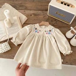 Spring Autumn Baby Princess Dress Corduroy Infant Girl Long Sleeved Embroidered Dress Baby Clothes 0-3y