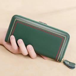 Multi Function Women Wallet Anti RFID Card Holder Large Capacity 6.7inch Phone Long Purse Genuine Leather Clutch Bag Green Color