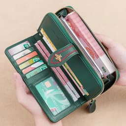 Multi Function Women Wallet Anti RFID Card Holder Large Capacity 6.7inch Phone Long Purse Genuine Leather Clutch Bag Green Color