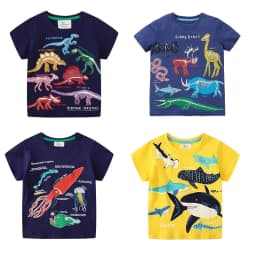 Kids Luminous Cartoon Shark Dinosaur T-shirt Cotton Baby Boys Tees 2-7 Years Summer New Short Sleeve Tops