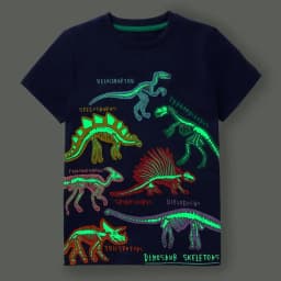 Kids Luminous Cartoon Shark Dinosaur T-shirt Cotton Baby Boys Tees 2-7 Years Summer New Short Sleeve Tops