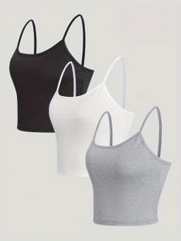 3 Pack Solid Color Cami Top Versatile Slim Backless Spaghetti Strap Top For Summer Women's Clothing