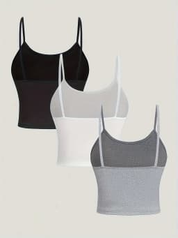 3 Pack Solid Color Cami Top Versatile Slim Backless Spaghetti Strap Top For Summer Women's Clothing