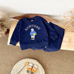Newborn Spring Autumn 2PCS Baby 0-4Y Cotton Thick Long Sleeves+Pants Bear Boys Girls Printed Clothes Warmth Set Children