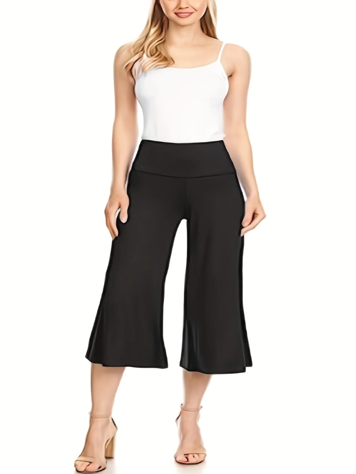2024 Summer new women's plus size knitted fabric solid color casual seven-minute pants straight pants
