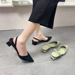 2024 Summer New Pointed Head Back Trip Mid-heel Sandals for Women Baotou Fashion Shoes Thick Heel Sandals
