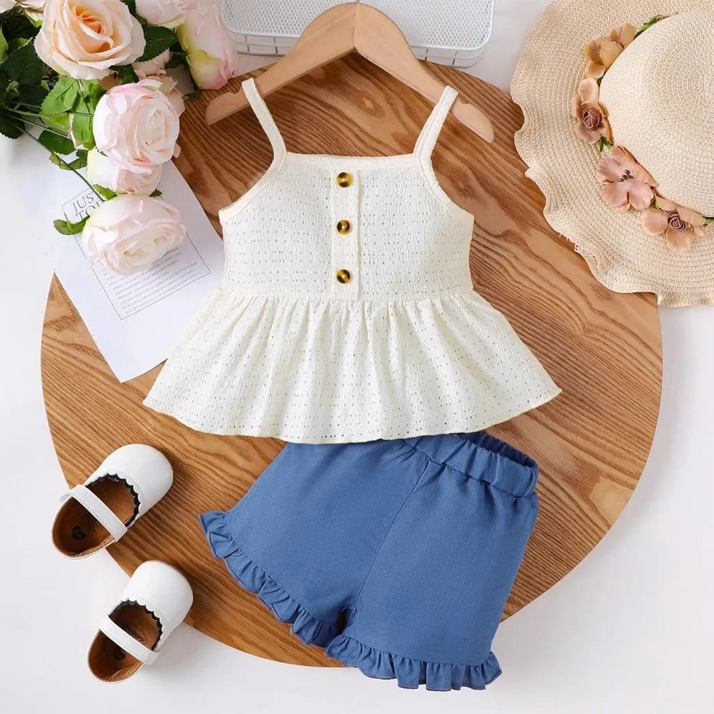 Baby Girl Daily Clothes Outfits Sleeveless Suspender Soft Hollow Top+Shorts 2pcs Summer Clothing Set for Toddlers Girl 0-3 Years