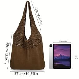 Aesthetic Hollow Out Crochet Bag, Large Capacity Shoulder Bag, Simple Knitted Tote Bag For Women