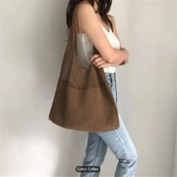 Aesthetic Hollow Out Crochet Bag, Large Capacity Shoulder Bag, Simple Knitted Tote Bag For Women