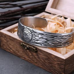 Stainless Steel Viking Vegvisir Compass Bracelet Men Stainless Steel Odin Rune Wristband Cuff Bracelet Nordic Jewelry Wooden Box