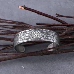 Stainless Steel Viking Vegvisir Compass Bracelet Men Stainless Steel Odin Rune Wristband Cuff Bracelet Nordic Jewelry Wooden Box