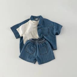 Solid Denim Suit Baby Spring Autumn Long-Sleeved Denim Shirt Jacket Trousers Two-Piece Baby Boys Girls Simple Casual 2PCS