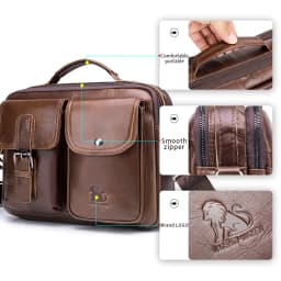 Men's Genuine Leather Shoulder Bag, Retro Top Layer Cowhide Casual Crossbody Bag, Men's Square Bag