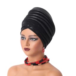 African Women's Auto Gele Headtie Nigeria Lady Pleated Head Wraps Muslim Headscarf Bonnet Turbante Mujer