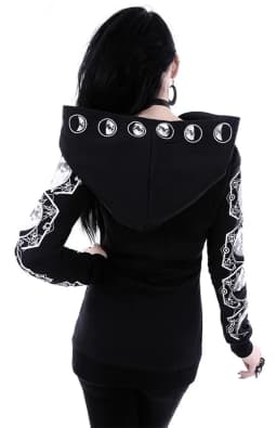 Pop Black Punk Peng Hooded Moon-printed Long-sleeved Sweater