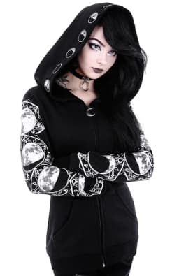Pop Black Punk Peng Hooded Moon-printed Long-sleeved Sweater