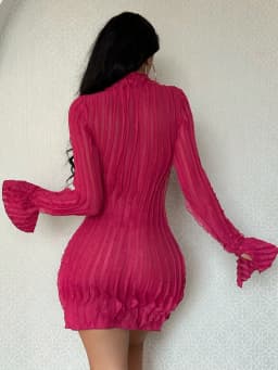 Spring/summer 2024 new style open slit bell-sleeve high collar pure color temperament elegant dress slim sexy hip skirt