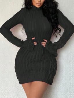 Spring/summer 2024 new style open slit bell-sleeve high collar pure color temperament elegant dress slim sexy hip skirt