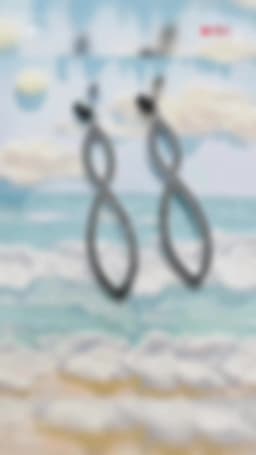 Drop Earrings Black Stones Infinity Twist Design Jewelry For Women Summer Love Romantic Gift In Sterling Silver 925